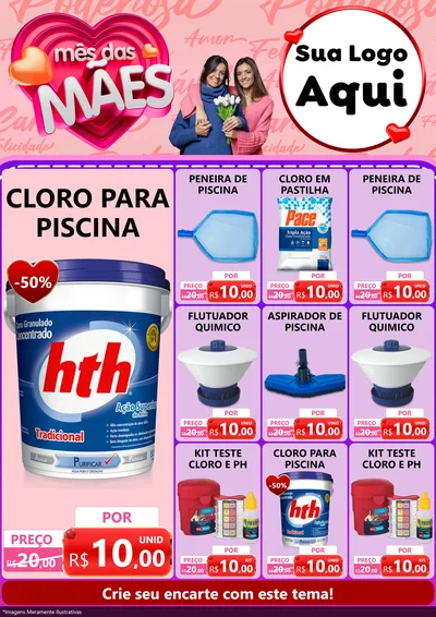 Modelo de Encarte para Encarte A4 Vertical com o tema Mês Das Mães para Produtos para Piscina