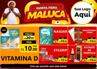 Modelo de Encarte para Encarte A4 Horizontal com o tema Quinta-feira Maluca para Farmácia