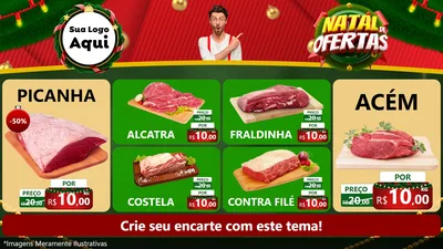 Modelo de TV para TV Horizontal com o tema Natal de Ofertas para Açougue