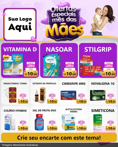 Modelo de Rede Social para Feed Instagram com o tema Ofertas Especiais - Mês das Mães para Farmácia