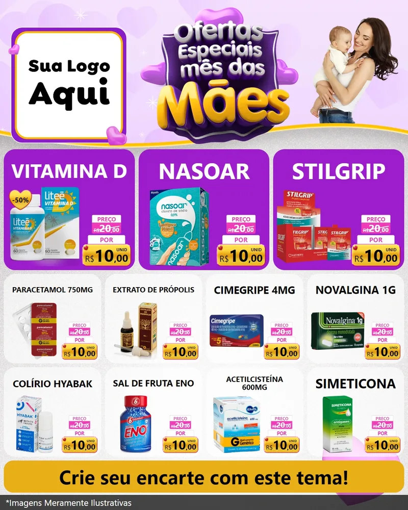 Modelo de Rede Social para Feed Instagram com o tema Ofertas Especiais - Mês das Mães para Farmácia