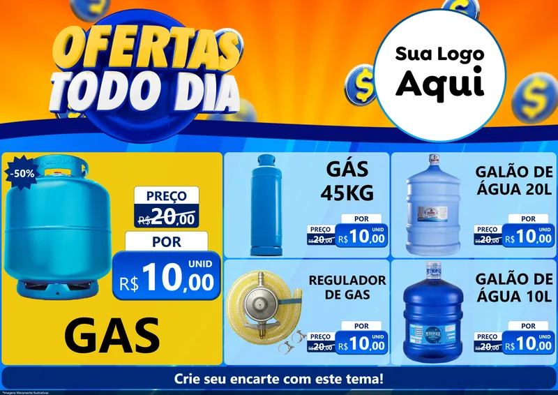 Modelo de Encarte para Encarte A4 Horizontal com o tema Ofertas Todo Dia para Água e gás