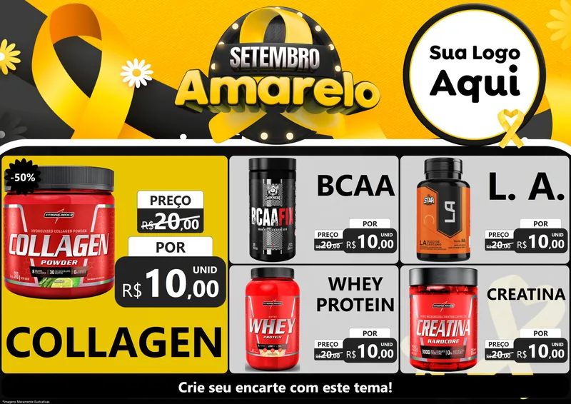 Modelo de Encarte para Encarte A4 Horizontal com o tema Setembro Amarelo para Suplementos alimentares
