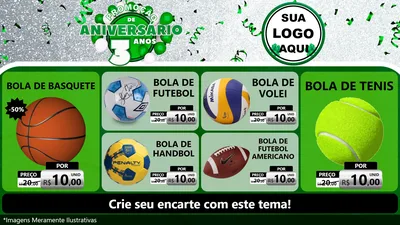 Modelo de TV para TV Horizontal com o tema Promoção de Aniversário - 3 Anos para Artigos Esportivos