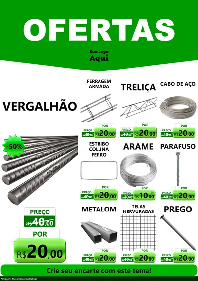 Modelo de Encarte para Encarte A4 Vertical com o tema Ofertas Verde Cartaz para Ferragens