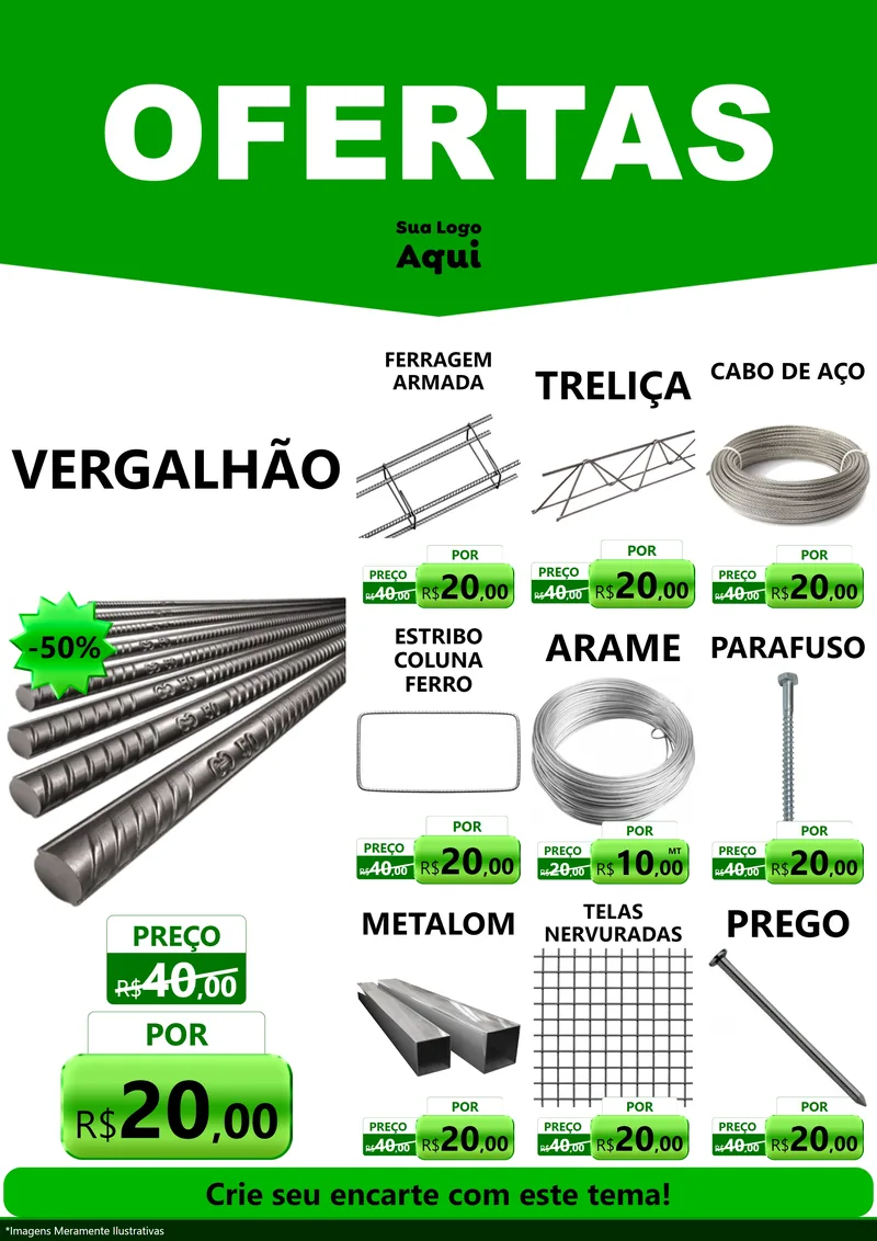 Modelo de Encarte para Encarte A4 Vertical com o tema Ofertas Verde Cartaz para Ferragens