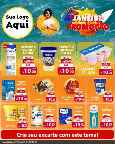 Modelo de Rede Social para Feed Instagram com o tema Janeiro de Promoção para Frios e Laticínios