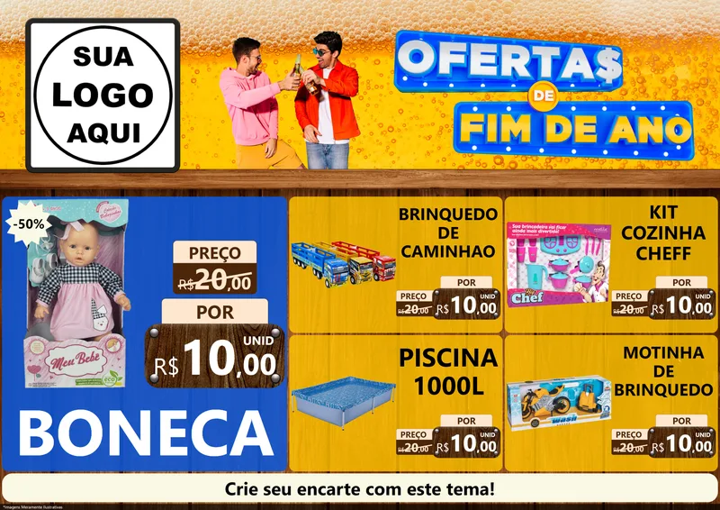 Modelo de Encarte para Encarte A4 Horizontal com o tema Ofertas de Fim de Ano para Brinquedos