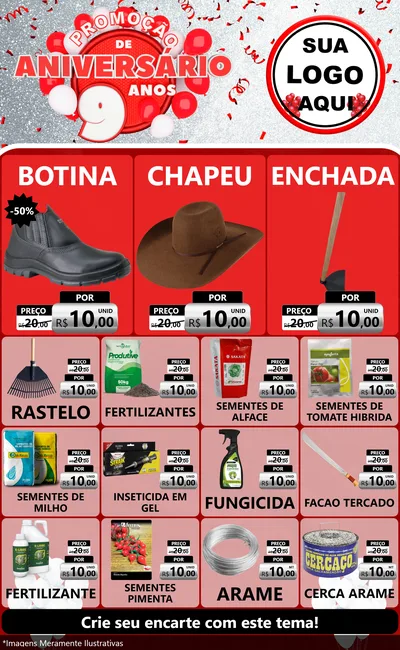 Modelo de Encarte para Encarte Grande com o tema Promoção de Aniversário - 9 Anos para Agropecuária