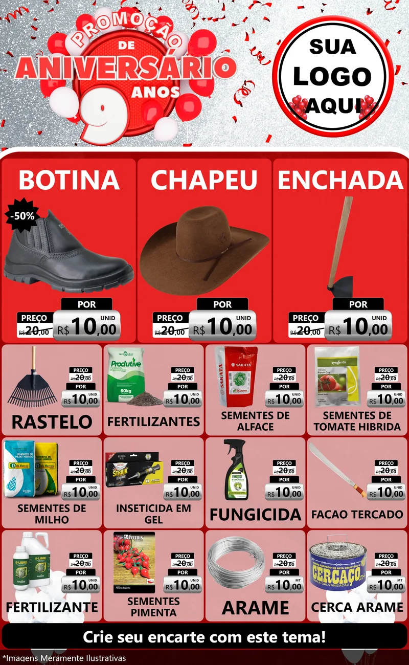 Modelo de Encarte para Encarte Grande com o tema Promoção de Aniversário - 9 Anos para Agropecuária