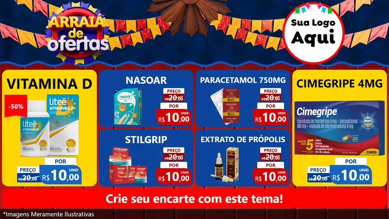 Modelo de TV para TV Horizontal com o tema Arraiá de Ofertas para Farmácia