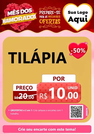 Modelo de Cartaz para Cartaz A4 Vertical com o tema Mês dos Namorados para Peixaria