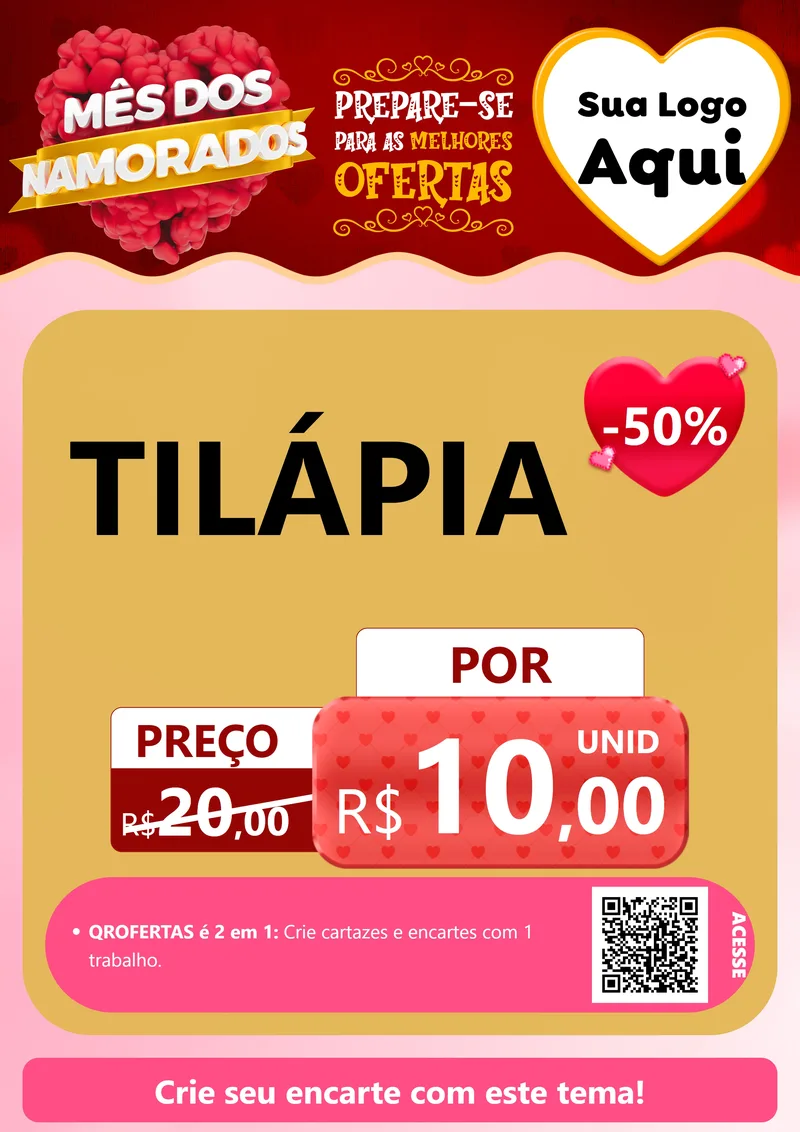 Modelo de Cartaz para Cartaz A4 Vertical com o tema Mês dos Namorados para Peixaria