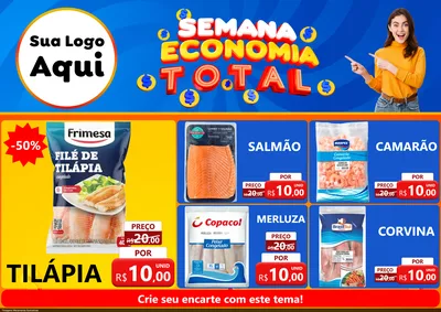 Modelo de Encarte para Encarte A4 Horizontal com o tema Semana Economia Total para Peixaria