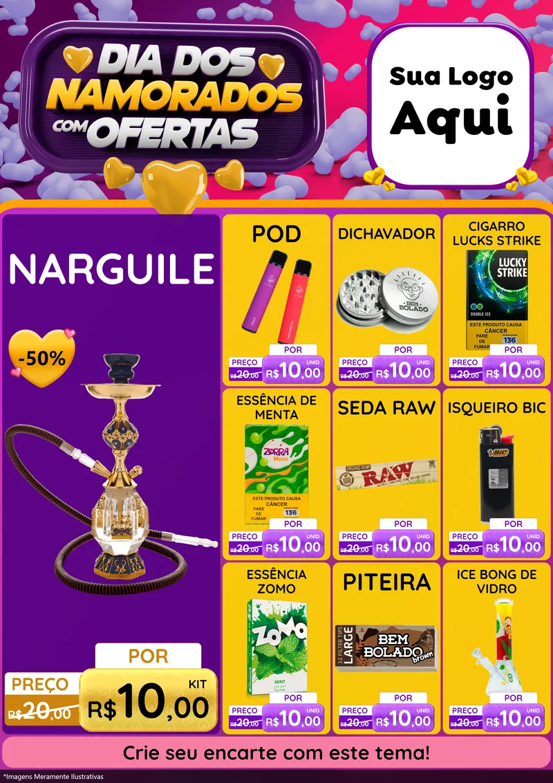 Modelo de Encarte para Encarte A4 Vertical com o tema Dia Dos Namorados Com Ofertas para Tabacaria
