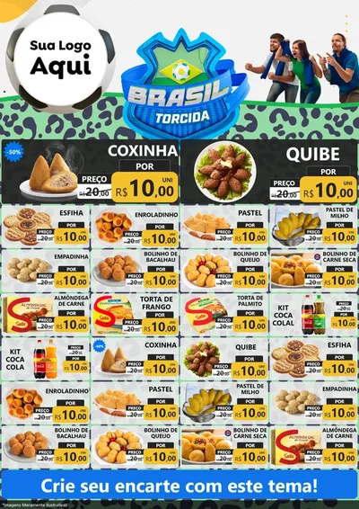 Modelo de Encarte para Encarte A4 Vertical com o tema Brasil Torcida - Copa para Salgadaria