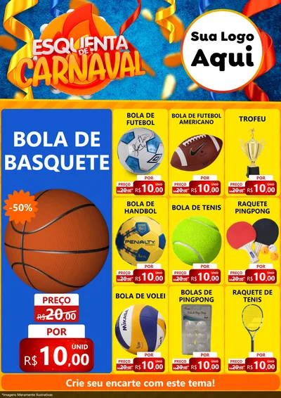 Modelo de Encarte para Encarte A4 Vertical com o tema Esquenta de Carnaval para Artigos Esportivos