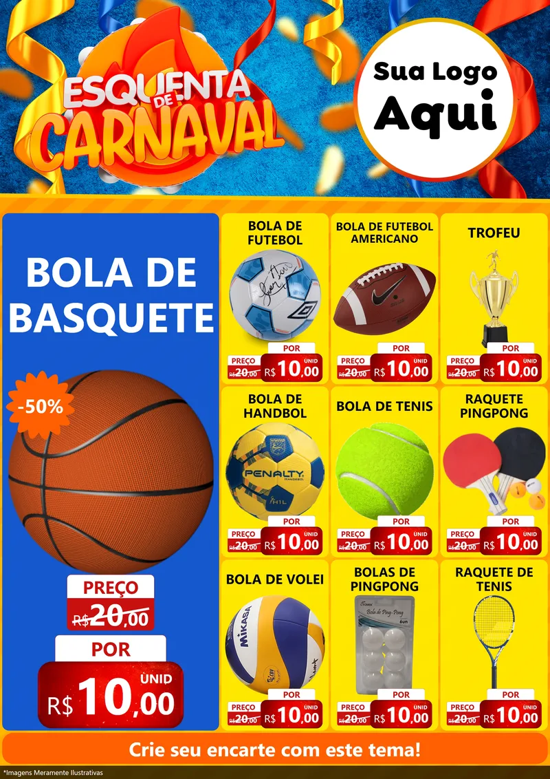Modelo de Encarte para Encarte A4 Vertical com o tema Esquenta de Carnaval para Artigos Esportivos