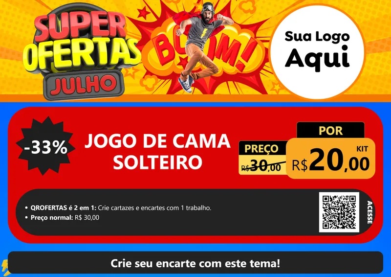 Modelo de Cartaz para Cartaz A4 Horizontal com o tema Super Ofertas Julho para Cama, Mesa e Banho