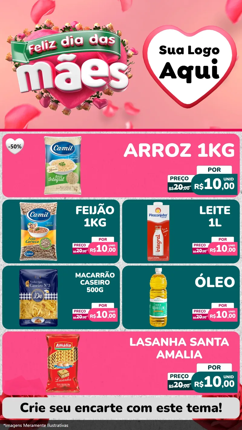 Modelo de TV para TV Vertical com o tema Feliz Dia das Mães para Supermercado