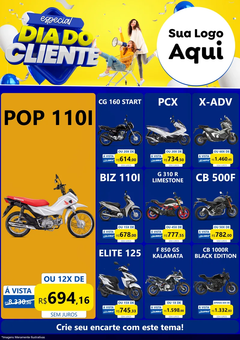Modelo de Encarte para Encarte A4 Vertical com o tema Especial Dia do Cliente para Concessionaria de Motos