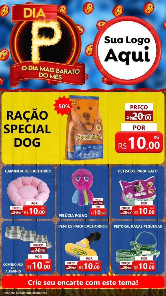 Modelo de Rede Social para Stories com o tema Dia P - O Dia Mais Barato Do Mês para Pet Shop