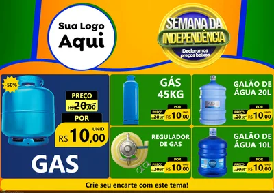 Modelo de Encarte para Encarte A4 Horizontal com o tema Semana da Independência Declaramos Preços Baixos para Água e gás