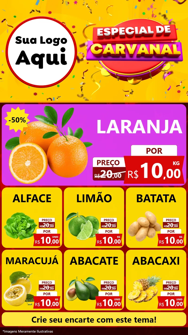 Modelo de Rede Social para Stories com o tema Especial de Carnaval para Hortifrúti