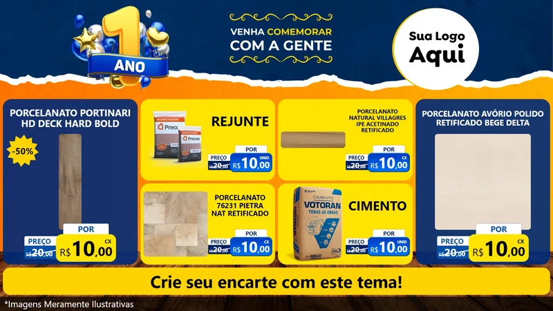 Modelo de TV para TV Horizontal com o tema Um Ano de Aniversário para Pisos e revestimentos
