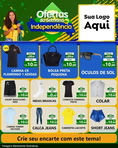 Modelo de Rede Social para Feed Instagram com o tema Ofertas da Semana da Independência para Roupas e acessórios
