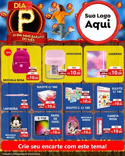 Modelo de Rede Social para Feed Instagram com o tema Dia P - O Dia Mais Barato Do Mês para Papelaria