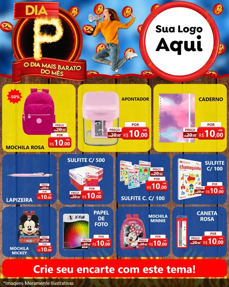 Modelo de Rede Social para Feed Instagram com o tema Dia P - O Dia Mais Barato Do Mês para Papelaria