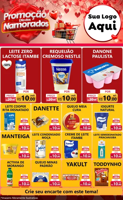 Modelo de Encarte para Encarte Grande com o tema Promoção Dia dos Namorados para Frios e Laticínios