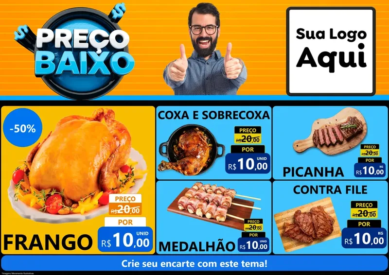 Modelo de Encarte para Encarte A4 Horizontal com o tema Preço Baixo para Assados