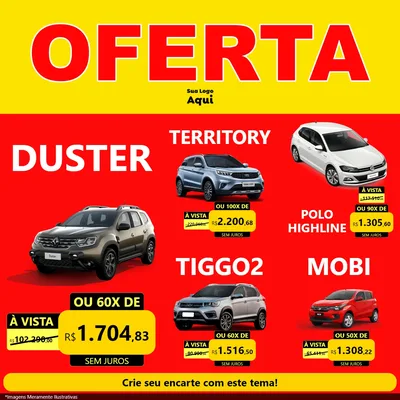 Modelo de Rede Social para Feed Facebook com o tema OFERTA - Vermelho Cartaz para Concessionaria de Carros