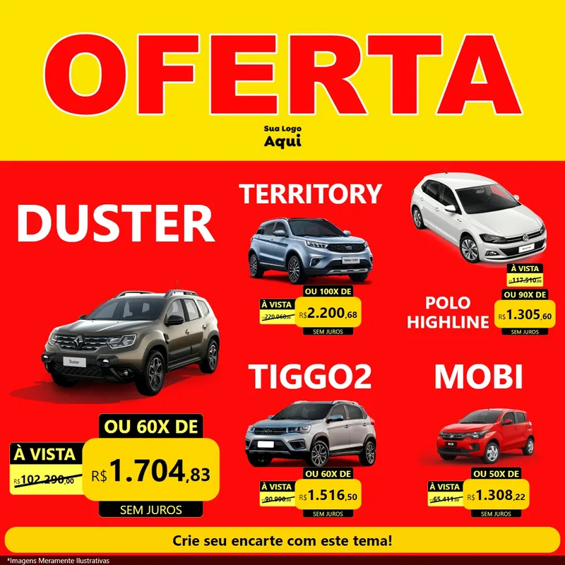 Modelo de Rede Social para Feed Facebook com o tema OFERTA - Vermelho Cartaz para Concessionaria de Carros