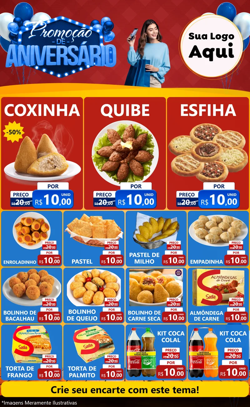Modelo de Encarte para Encarte Grande com o tema Promoção de Aniversário para Salgadaria
