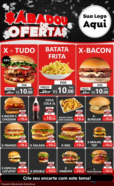 Modelo de Encarte para Encarte Grande com o tema Sabadou de Ofertas para Hamburgueria