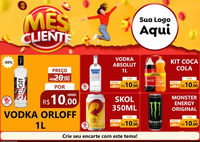 Modelo de Encarte para Encarte A4 Horizontal com o tema Mês do Cliente para Distribuidora de bebidas