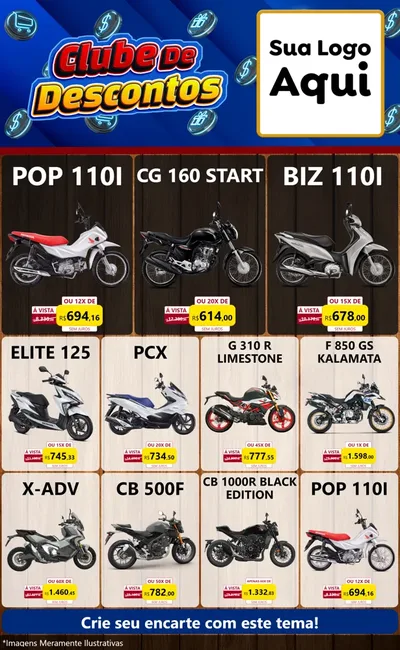 Modelo de Encarte para Encarte Grande com o tema Clube de Descontos para Concessionaria de Motos