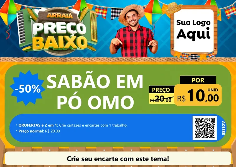 Modelo de Cartaz para Cartaz A4 Horizontal com o tema Arraiá de Preço Baixo - Junina para Produtos de Limpeza