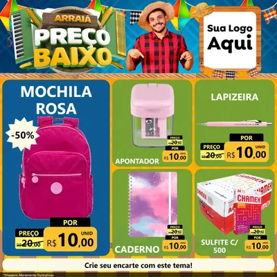 Modelo de Rede Social para Feed Facebook com o tema Arraiá de Preço Baixo - Junina para Papelaria