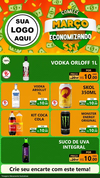 Modelo de TV para TV Vertical com o tema Comece Março Economizando para Distribuidora de bebidas