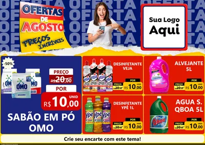 Modelo de Encarte para Encarte A4 Horizontal com o tema Ofertas de Agosto - Preços Incríveis para Produtos de Limpeza