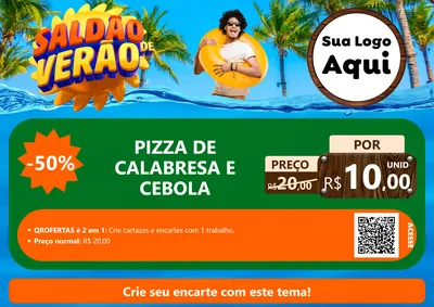 Modelo de Cartaz para Cartaz A4 Horizontal com o tema Saldão de Verão para Pizzaria