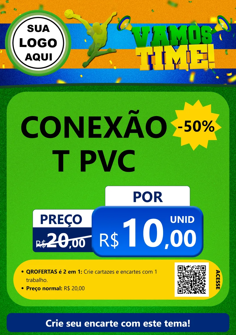Modelo de Cartaz para Cartaz A4 Vertical com o tema Vamos Time! para Tubos e conexões