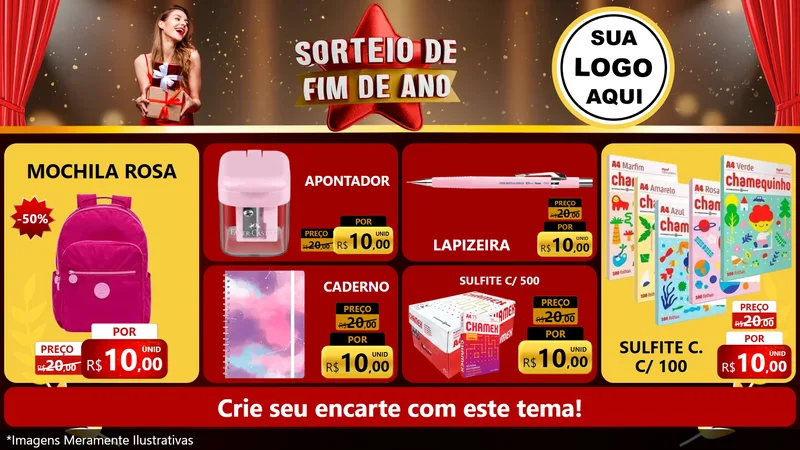 Modelo de TV para TV Horizontal com o tema Sorteio de Fim de Ano para Papelaria