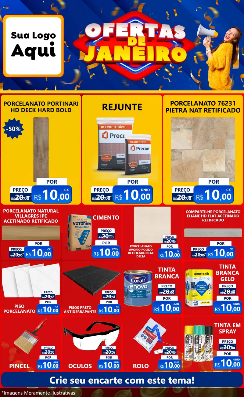 Modelo de Encarte para Encarte Grande com o tema Ofertas de Janeiro para Pisos e revestimentos