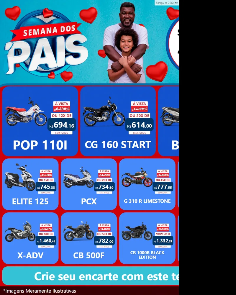 Modelo de Rede Social para Feed Instagram com o tema Semana Dos Pais para Concessionaria de Motos