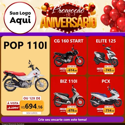 Modelo de Rede Social para Feed Facebook com o tema Promoção de Aniversário para Concessionaria de Motos